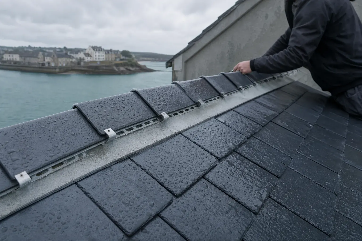 Faîtage à sec sur closoir ventilé, pièces de faîtage clipsées mécaniquement sans mortier